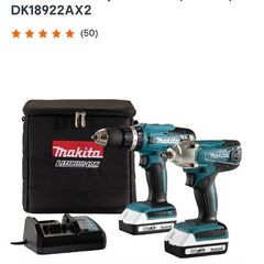 Makita 18V Li-ion Brushed Cordless Combi drill & impact driver (2 x 2Ah