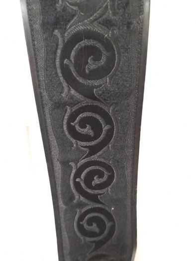 Leather Belt Vintage With Embossed Velvet Overlay Black