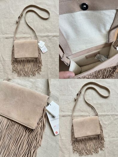 BNWT Zara Split Suede Fringed Crossbody Bag