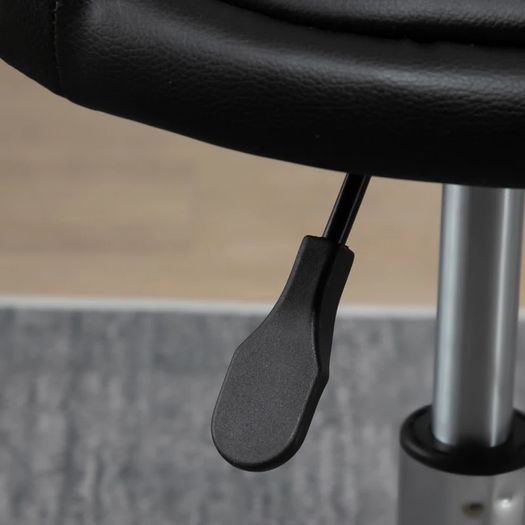 Set of 2 360 swivel rolling stools, seat adjustable 47-62H cm, chrome steel black synthetic upholstery
