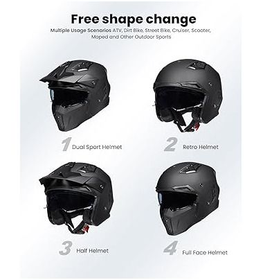 ILM Matte Black Shape Changing Motorbike Helmet size L 59-60cm