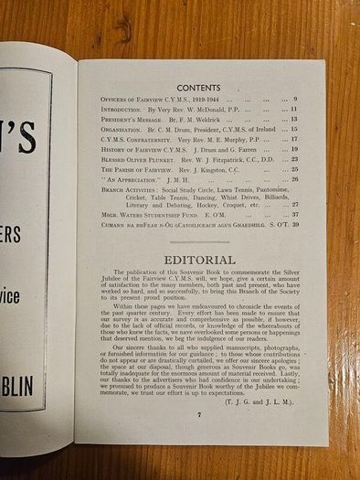 Fairview. Catholc Young Men's Society. ( Blessed Oliver Plunket Branch) Silver Jubilee Souvenir Book 1919-1944.