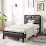 3ft Single Bed Frame With Storage Headboard, Upholstered Platform Bed Frame/Mattress Foundation/Metal Slat Support/No Box Spring Needed/Dark Grey bed frames single Image 7