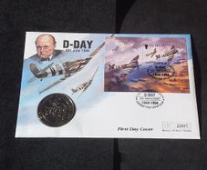 1994 D-Day 50th Anniversary, Guernsey 2 Pound Coin and Stamp First Day Cover, ( Mercury PNC )