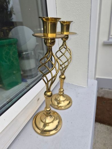 old barley twist  brass candle stick holders