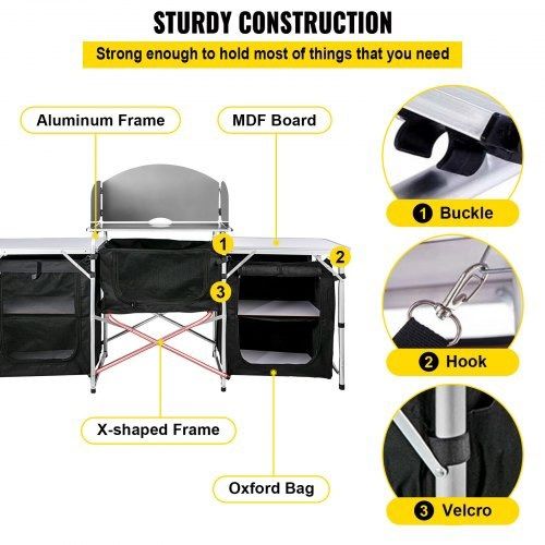 Black Camping Outdoor Kitchen Steel Windscreen Camping Kitchen Storage Table 3 Zippered Bags Camping Cook Table 2 Side Tables Camp Cook Table Portable Outdoor Camping Table for Outdoor (FREE SHIPPING)