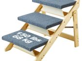 Wooden Pet Stairs/Pet Step with 3 Steps 2-in-1 Foldable Dog Stair 150 lbs