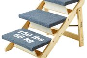 Wooden Pet Stairs/Pet Step with 3 Steps 2-in-1 Foldable Dog Stair 150 lbs
