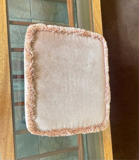 Vintage Low Square Dusty Pink Footstool 1980s Chic with Tassel Border
