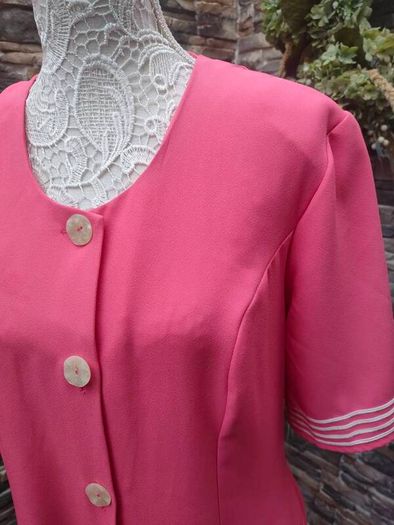 vintage 90s Coral button up Pencil Dress UK 12 14