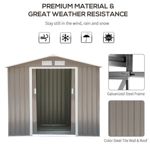 SPRING DEAL | 7ft x 4ft Lockable Polypropylene Garden Storage Shed Storage w/ Air Vents Steel Grey