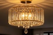 Gold Crystal Ceiling Lights,3-Light Modern LED Chandeliers Fitting,Industrial Crystal Semi Flush Mount Ceiling Lighting for Hallway Living Room Kitchen Bathroom,Dia 36.5cm E27 Base