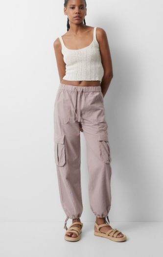 Fab Pull & Bear Dusky Pink Cargo Trousers  Size Large UK 14