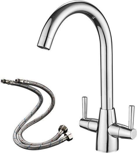 Kitchen Mixer Tap Dual Lever Swivel Spout Chrome Sink Taps with UK Standard Fittings