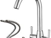 Kitchen Mixer Tap Dual Lever Swivel Spout Chrome Sink Taps with UK Standard Fittings