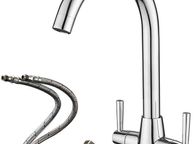 main image for ad Kitchen Mixer Tap Dual Lever Swivel Spout Chrome Sink Taps with UK Standard Fittings