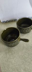 Vintage Tams England green handled soup bowls set of 2
