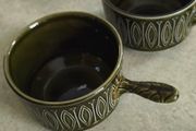 Vintage Tams England green handled soup bowls set of 2