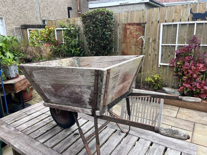 antique wheel barrow