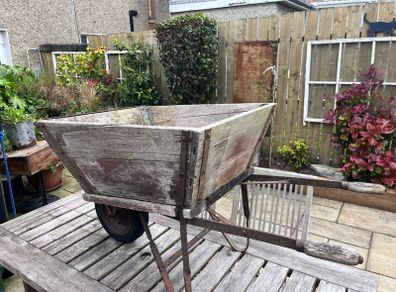 antique wheel barrow