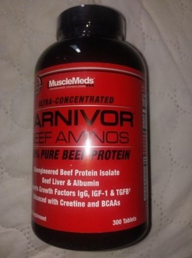 MuscleMeds Carnivor Beef Aminos 100% Pure Beef Protein 300 Tablets All 19 Amino Acids Essential & Non-Essential Protein Muscle Grow