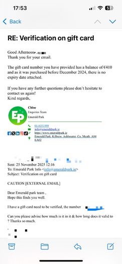 Emerald park gift card