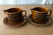 Hornsea Heirloom Brown Pottery Sauce Boat and Saucers