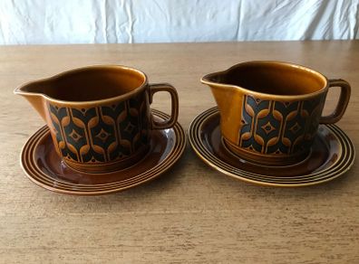Hornsea Heirloom Brown Pottery Sauce Boat and Saucers