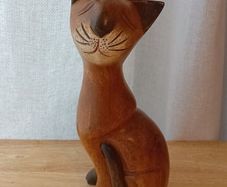 Hand Carved Wooden Cat Sculpture