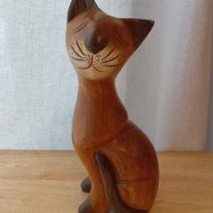 Hand Carved Wooden Cat Sculpture