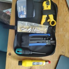 Coax cable crimper set with coax tester