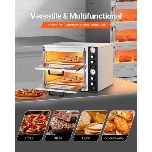 Pizza Oven Electric, 18" Double-Deck Commercial Countertop Pizza Oven, 842F Max Temp, Indoor Pizza Maker with Thermometer