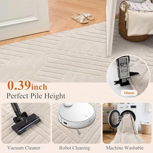 Washable Rugs Living Room 120 x 160 cm Anti Slip Rugs Classic Large Rugs for Bedroom Short Pile Modern Design Floor Mat Soft Touch Geometric Rugs for Kitchen Office Home Decor, Cream