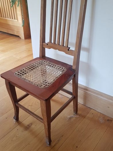 Antique Vintage Chair with Rattan Woven Seat Pad