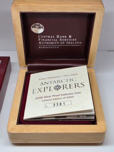 Ireland Silver Proof 2008 Antarctic Explorers Series Ernest Shackleton and Tom Crean 5 Euro Coin in Original Holder with COA
