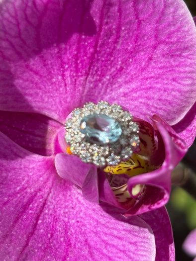 Vintage Aquamarine and Diamond 18ct Gold Cluster Ring