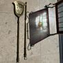 Vintage brass& leaded glass fire screen and brass accessories Image 5