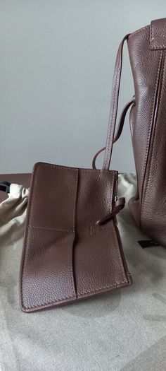 Weekend By MaxMara Falco Chocolate Brown Leather Tote with Pochette