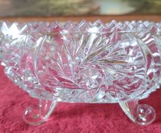 Triangular Cut Crystal Glass Footed Jewelry Dish
