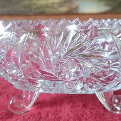 Triangular Cut Crystal Glass Footed Jewelry Dish