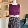 Ladies Sleeveless Pencil Dress Purple Bodice, with Black Floral Lace Skirt from Little Mistress Image 5