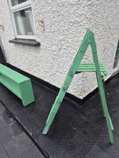 Vintage folding 4 step  painted solid wooden ladder