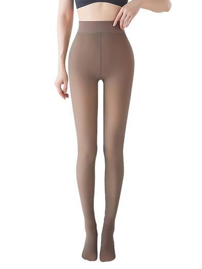 Brand New Fleece Lined Tights for Women Brown Fake Translucent