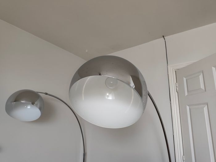 Chrome Arc Over Reach Lamps. Marble base. (Pair)