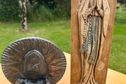 vintage holy water font and statue