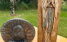 vintage holy water font and statue