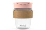 SoleCup Reusable Glass Travel Mug with Cork Band and Lid - Pink
