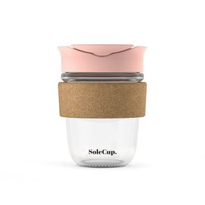 SoleCup Reusable Glass Travel Mug with Cork Band and Lid - Pink