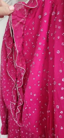 Vintage Hot Pink with Gold metallic Floral Dots Sz 12 UK