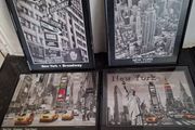 Four small framed prints of New York see dimensions